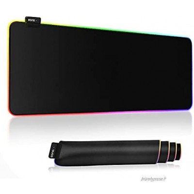Eono Tapis de souris de jeu RGB par  800 x 300 x 4 mm Grand tapis de souris avec LED 12 modes d'éclairage Base en caoutchouc antidérapant et surface imperméable Noir