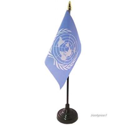AZ FLAG Drapeau de Table ONU 15x10cm Petit Drapeaux DE Bureau des Nations Unies 10 x 15 cm Pointe dorée