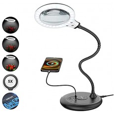 Lampe loupe Rechargeable 5X avec Port de Chargement USB Grande loupe Mains Libres avec lumière et Support pour Personnes âgées malvoyantes Loisirs Artisanat