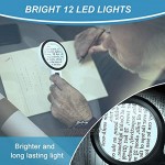 Loupe avec 12 lumières LED 30 x double lentille en verre pour lecture des personnes âgées pièces de monnaie timbres cartes inspection dégénérescence maculaire