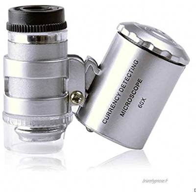 Topker 60X loupe poche mini microscope de poche loupe UV détecteur de monnaie bijoutier loupe avec la lumière LED