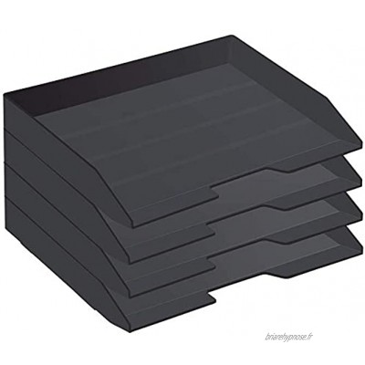 Acrimet Lot de 4 Corbeille à Courrier Empilable A4 Format Paysage Plastic Durable Couleur Noir