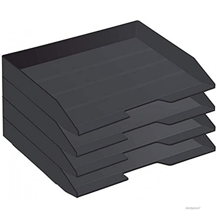 Acrimet Lot de 4 Corbeille à Courrier Empilable A4 Format Paysage Plastic Durable Couleur Noir
