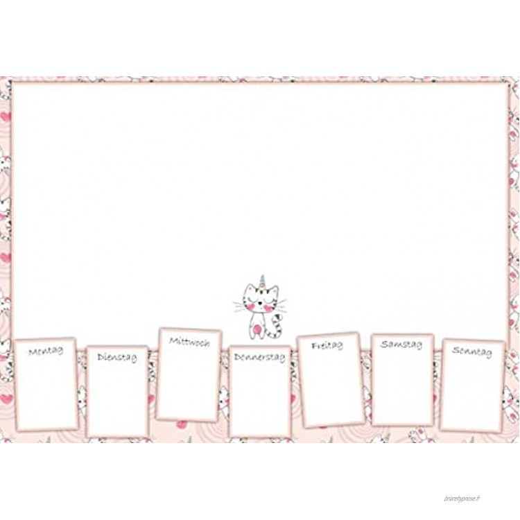 Bloc sous-main papier A3 Motif licorne et chat Pour fille Planificateur hebdomadaire et sous-main 25 feuilles Bamboorilla