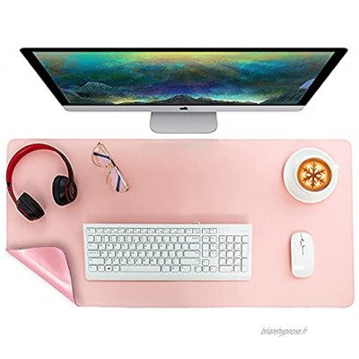 QQ CAT Sous-main de bureau imperméable et grande taille 80 x 40 cm Multifonction En cuir synthétique Double face Pour bureau d'ordinateur table à manger coiffeuse rose violet