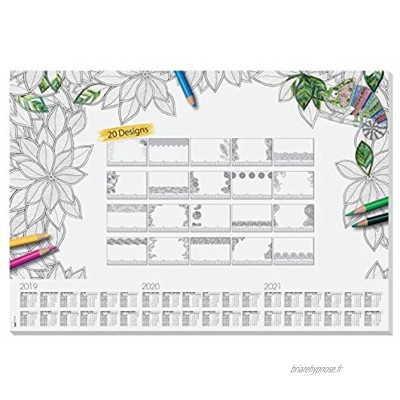 SIGEL HO540 Sous-main bloc papier calendriers sur 3 ans 20 designs différents à colorier A2 59,5 x 41 cm noir et blanc 20 feuilles
