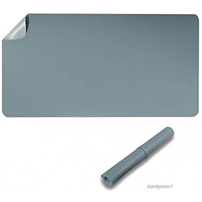 Sous-main de bureau double face 60 x 35 cm PU imperméable Bleu clair gris