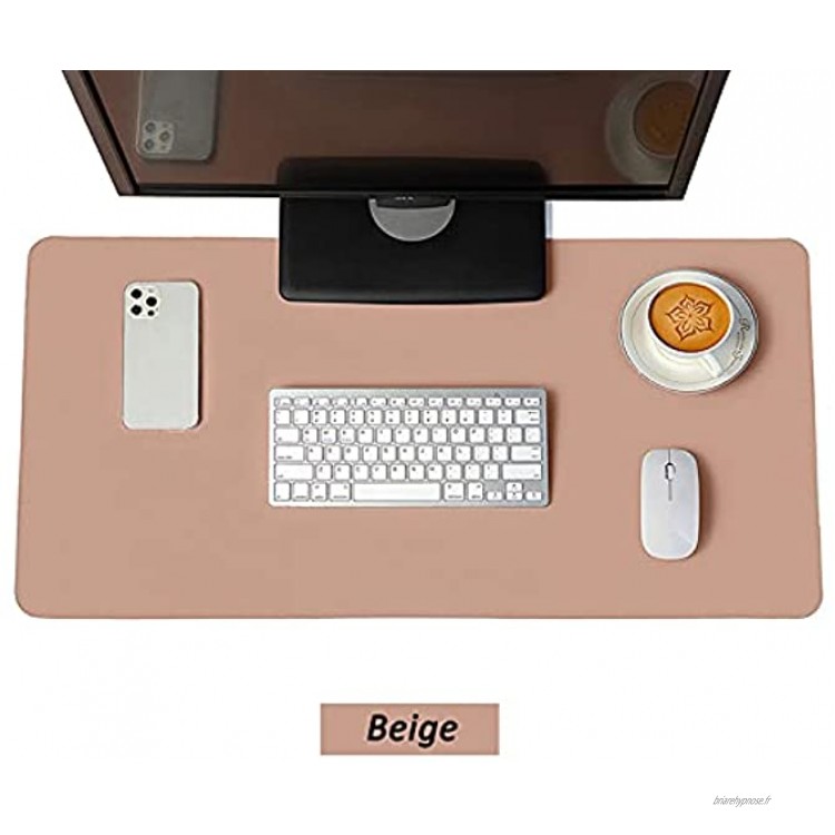 Sous-main de bureau en cuir synthétique pour ordinateur portable Imperméable Tapis d'écriture lisse et antidérapant Protège le clavier Beige 60 x 120 cm