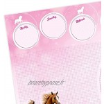 Sous-main pour enfant rose motif chevaux et mandala – 25 feuilles de papier à déchirer – Format A2 – Cadeau de rentrée scolaire
