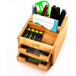 bambuswald© Petit Organiseur de Bureau avec Deux Compartiments extractibles en Bambou système de Rangement pour stylos et Autres Accessoires de Bureau