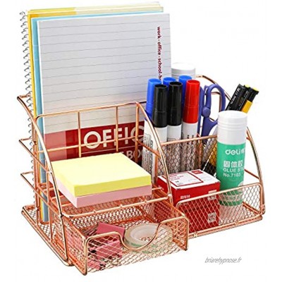 Comfook Organiseur de bureau Boîte de rangement organiseur et tiroir en métal Porte-styloaver Tiroir pour bureau école maison Or ros