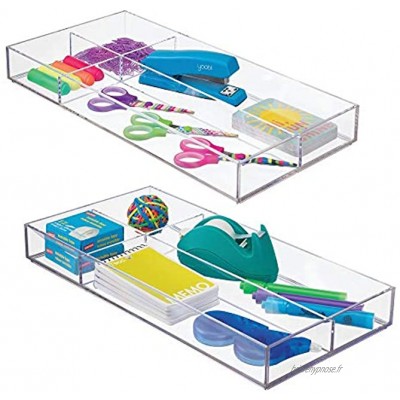 mDesign organiseur de bureau – rangement bureau moderne pour tiroir – boite de rangement cuisine pratique pour ustensiles variés – transparent