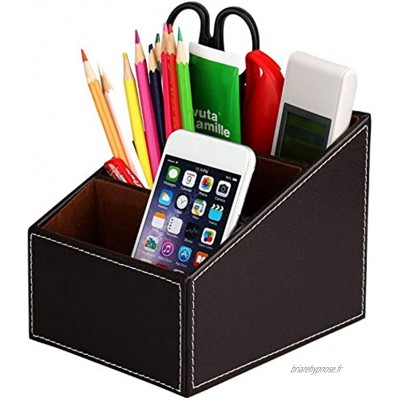Organisateur de bureau porte-crayon pour bureau boîte de rangement multifonctionnelle en cuir avec 3 compartiments adapté à la télécommande de papeterie de téléphone portable Marron