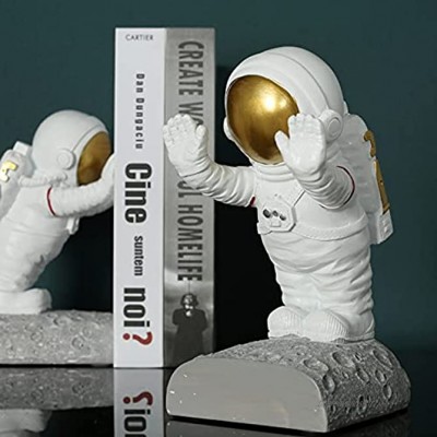 LONG-L Serre-Livres Astronaute Sculpture Décoration Bookend,Serre-Livres Robustes Book Ends,Reader Serre-Livres Décoratifs De Blanc,Anti-Rayures Antidérapant,Lot De 2,A