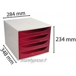 Exacompta Réf. 228654D – Module à tiroirs ECOBOX Caisson individuel à 4 tiroirs pour document A4 maxi Dimensions 34,8 x 28,4 x 23,4 cm – Couleur Gris Framboise Translucide