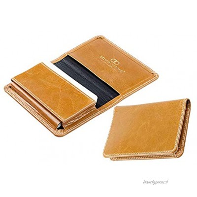 DELMON VARONE Porte-cartes de visite XXL personnalisable en cuir brun"Anilin" de qualité supérieure avec 1 grande pochette pliable pour 40-50 cartes