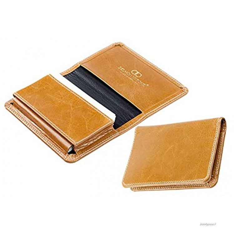 DELMON VARONE Porte-cartes de visite XXL personnalisable en cuir brunAnilin de qualité supérieure avec 1 grande pochette pliable pour 40-50 cartes