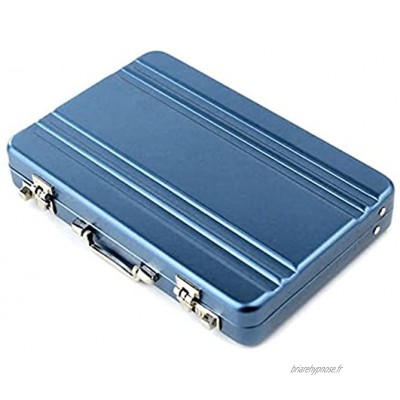 Porte-cartes de visite en forme de mini valise en aluminium pour cartes bancaires Couleur : bleu
