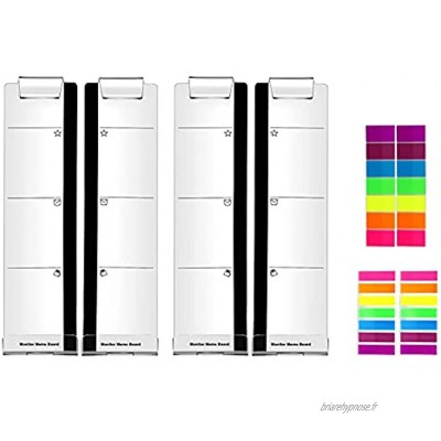 GJX Lot de 4 tableaux à messages transparents pour écran d'ordinateur avec 4 paquets de notes adhésives colorées pour support de téléphone 4 panneaux latéraux gauche et droite