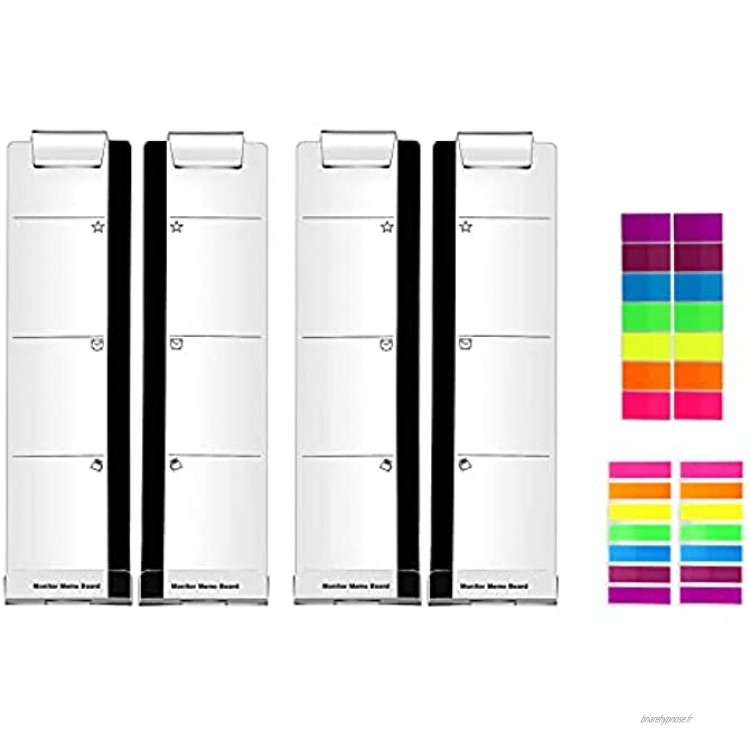 GJX Lot de 4 tableaux à messages transparents pour écran d'ordinateur avec 4 paquets de notes adhésives colorées pour support de téléphone 4 panneaux latéraux gauche et droite