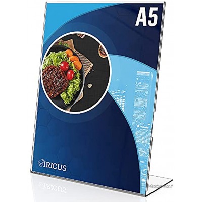 IRICUS Présentoir en acrylique format A5 L A5 Support de table en acrylique A5 L Support de table A5 Plexiglas En plastique Pour restaurants