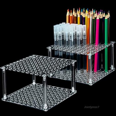 2 Ensembles 96 Trous Porte-Pinceau Crayon en Acrylique Porte-Stylo Organisateur de Support de Bureau pour Crayons Pinceaux Affichage des Marqueurs et Stockage à DomicileTransparent