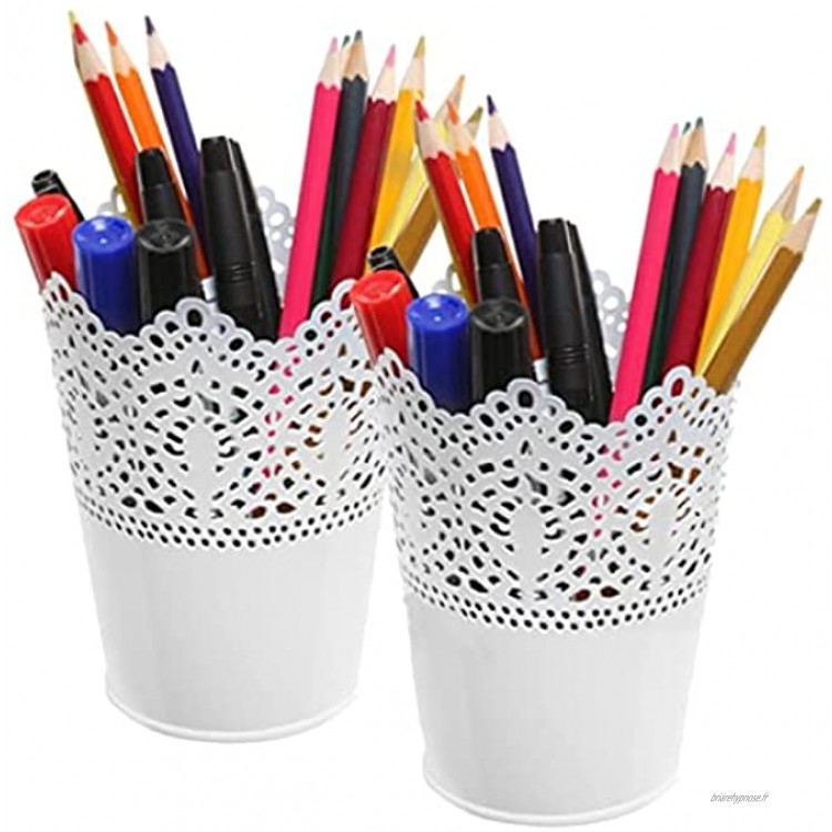 2 Pcs Multifonction Pot de Fleur,Pot à Crayons,Pot de Fleurs Vase Pot à Crayons,Pots à Crayons Creux Pour Bureau,pour Cosmétiques Porte-Crayon,Bureau à DomicileBlanc