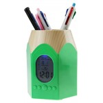 Pot à Crayon Electrique Créatif en Plastique Rangement de Bureau Porte-Stylo avec Calendrier Perpétuel et Réveil Organiseur de Bureau Multifonction Boîte à Crayons en Forme de Crayon-Vert