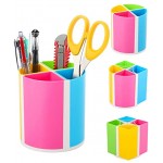 URbantin Pot à crayons de couleur 4 compartiments pour accessoires de bureau pour enfants porte-stylos design ovale ou carré en plastique pour le bureau l'école et les fournitures arc-en-ciel