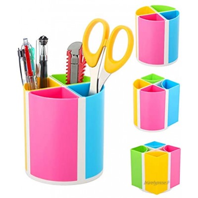 URbantin Pot à crayons de couleur 4 compartiments pour accessoires de bureau pour enfants porte-stylos design ovale ou carré en plastique pour le bureau l'école et les fournitures arc-en-ciel