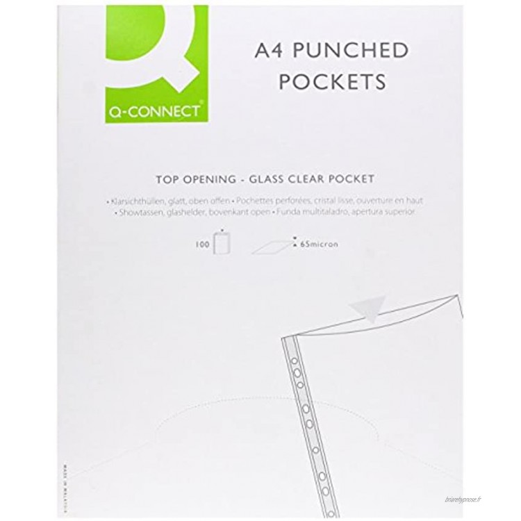 Q Connect Punched Pochette Verre TransparentLot de 100