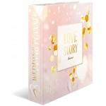HERMA Organiseur de mariage A4 Wedding Planner LOVE Story dos de 6 cm en carton robuste imprimé entièrement à l'extérieur et finition pelliculée dorée 15410