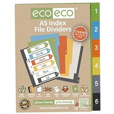 eco-eco A5 50% Recyclé Set 6 Diviseurs de Fichiers d'Index