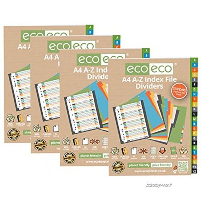 eco-eco Eco030x4 Lot de 4 intercalaires A4 50% recyclés Renforcés Couleurs recyclées 200 microns