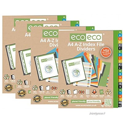 eco-eco Eco031x4 Lot de 4 intercalaires A4 50% recyclés Renforcés Multicolore 200 microns