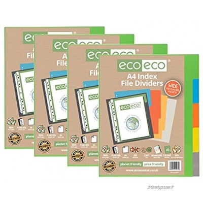 eco-eco Lot de 4 intercalaires A4 50% recyclés renforcés perforés 5 intercalaires extra larges 200 g m²