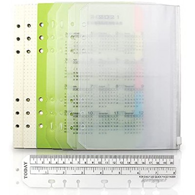 hocadon Kit de A5 Pointillé Recharge Papier avec 5 Intercalaires A5 Colorés Intercalaires Calendrier A5 2021 2022 2 Poche et Règle 20cm