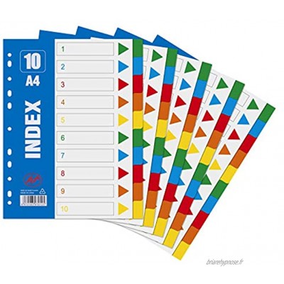 Intercalaires A4 10-Part Multicolore Diviseurs de Sujet en Plastique Séparateurs Registre pour Carnet Note Dossiers 5 Pack