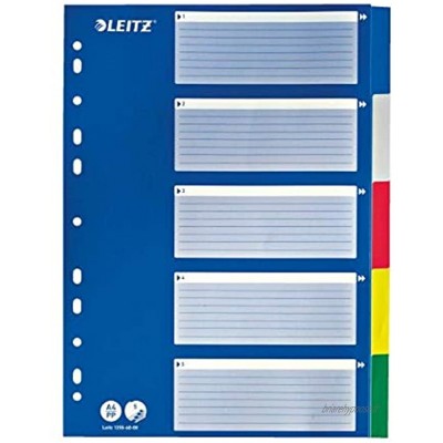 Leitz Intercalaires A4 5 Touches Multicolore Onglets Renforcés en Plastique Résistant avec Table des Matières 12556000