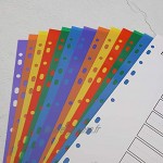 Lot de 10 intercalaires A4 extra larges multicolores 11 trous en polypropylène renforcé avec onglets de couleur pour classement 1-12