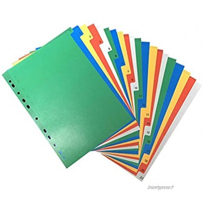 KANGIRU 20Pages A4 ColorfullyIndex Page Classifiés Lables Séparateurs à onglets en Plastique numéro imprimé en Couleur