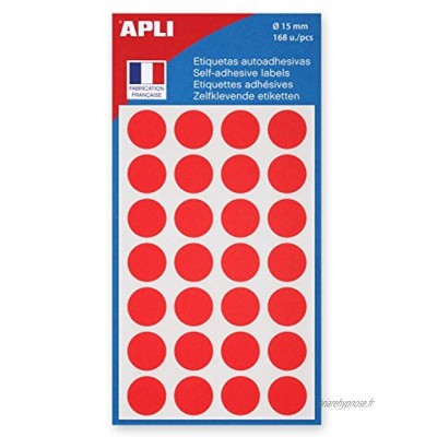 APLI-AGIPA Pastille Adhésive 15mm Pochette lot de 168 ROUGE