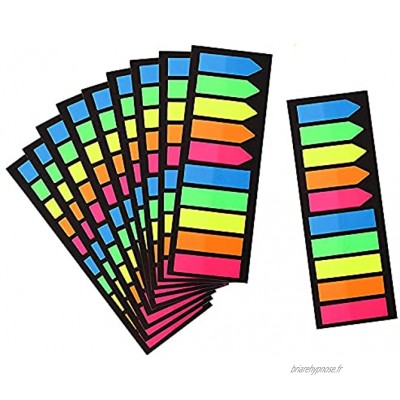 Baalaa Lot de 10 marque-pages autocollants fluorescents pour livres cahiers 5 couleurs 2 tailles