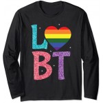 Gay LGBT-Q Cute Heart Pride Rainbow Flag Ally Manche Longue
