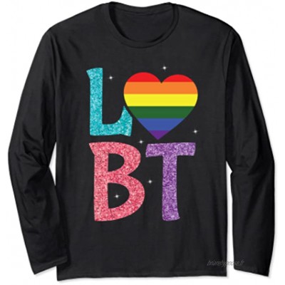 Gay LGBT-Q Cute Heart Pride Rainbow Flag Ally Manche Longue