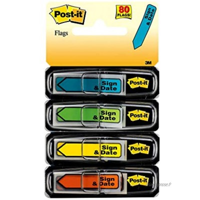 Mémos Post-It « Sign and Date » couleurs assorties 1,3 cm de large 30 par distributeur 80 Flags Assorted Primary Colors"Sign and Date"