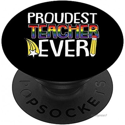 Proud Teacher Gay Pride Rainbow Flag LGBT-Q Ally Teaching PopSockets PopGrip Interchangeable