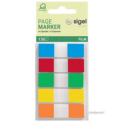 SIGEL HN475 Marque-pages adhésifs en papier film transparent en distributeur Z 130 feuilles de 1,2 x 4,3 cm Color-Tip 5 couleurs