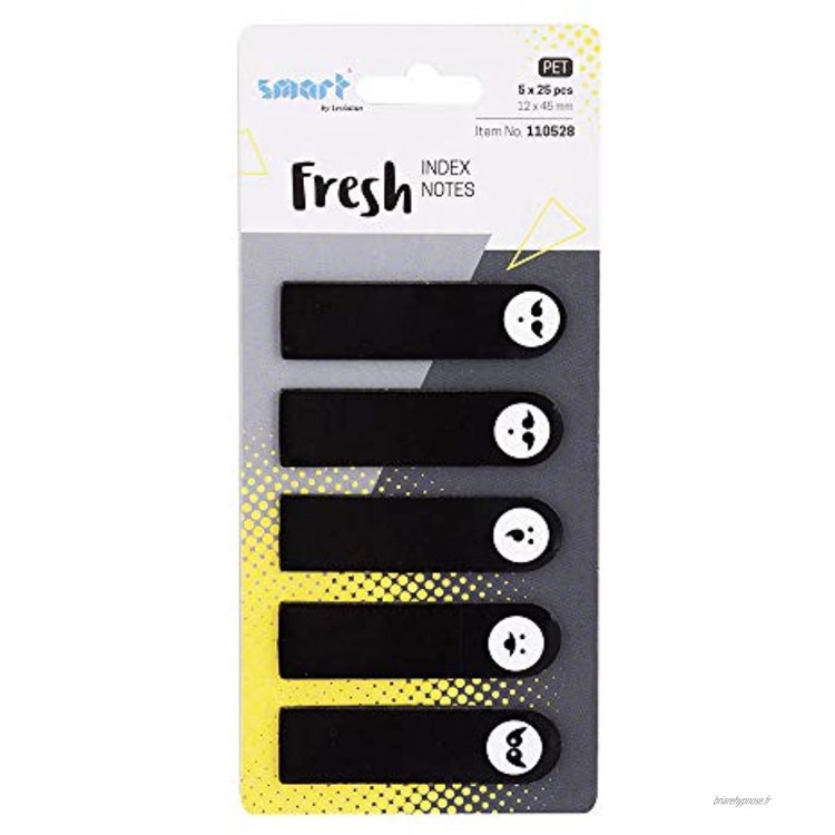 Smart Fresh Lot de 5 paquets de 25 marqueurs adhésifs en plastique Noir 12 x 45 mm Pour marquage de page