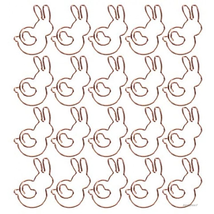 20 Pièces Trombone Marque-Pages en Forme de Lapin Animal Spécial en Forme pour Document de Bureau épingle Mignonne Or Rose